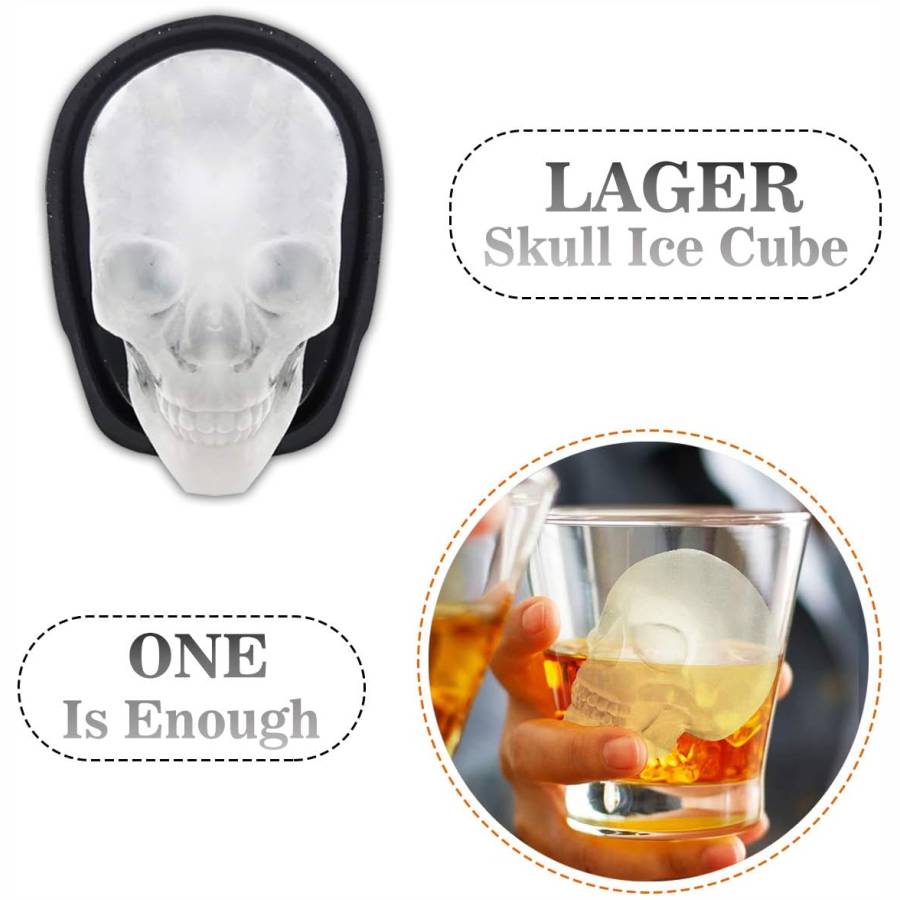 IMAGEN - halloweenesco - Molde extragrande para cubitos de hielo de calavera 3D moldes de hielo de silicona para whisky cráneo bandejas de cubitos de hielo - 05