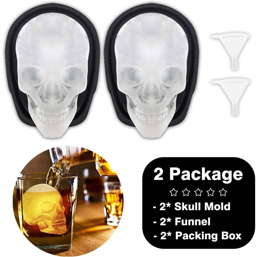 IMAGEN - halloweenesco - Molde extragrande para cubitos de hielo de calavera 3D moldes de hielo de silicona para whisky cráneo bandejas de cubitos de hielo - 07