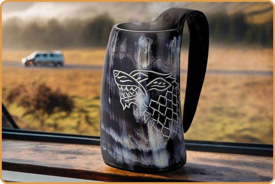 IMAGEN - halloweenesco - jarra de cerveza - Bhartiya Handicrafts Tazas vikingas con cuerno - 02