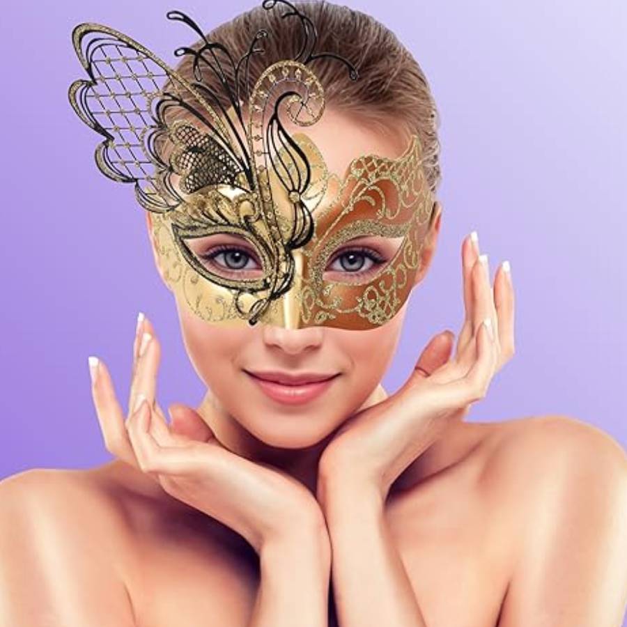 IMAGEN - halloweenesco - V2 - Mascara de Halloween para Mujer - Ubauta Various Butterfly Rhinestone Metal Venetian Women Mask for Masquerade Sexy Costume Ball Wedding - 07