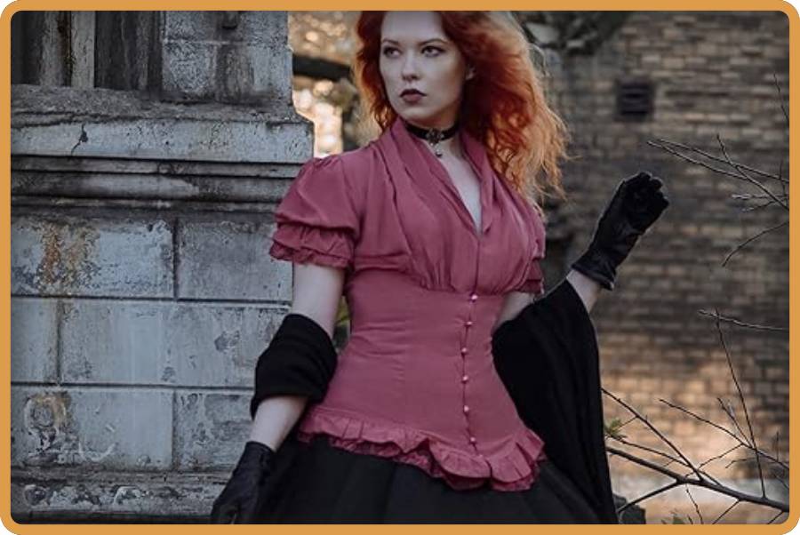 IMAGEN - halloweenesco - V2 - Ropa Steampunk para Mujer - moda steampunk mujer - Scarlet Darkness Women Victorian Short Sleeve Shirt Steampunk Lace Up Blouse - 05