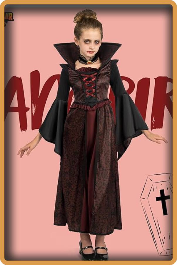 IMAGEN - halloweenesco - V2 - disfraces de Halloween para niña - trajes de Halloween para niñas - Disfraz de Vampira Real para Niñas de Spooktacular Creations - 05