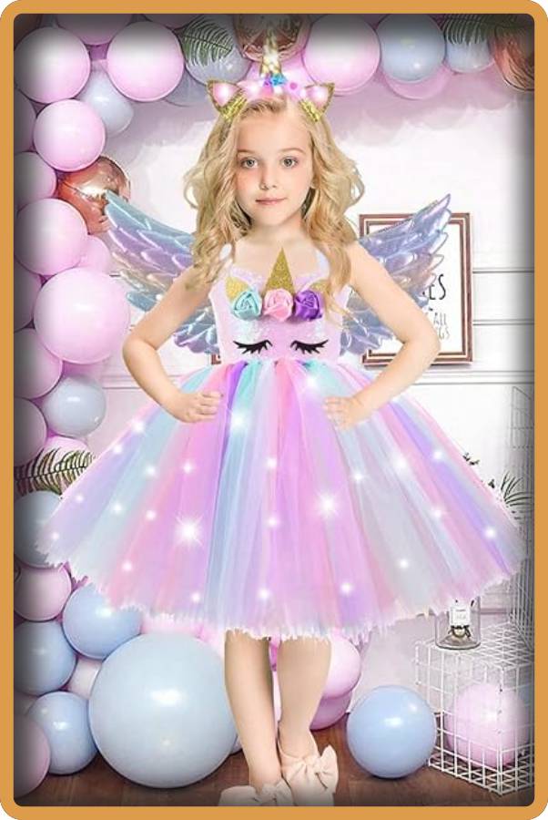 IMAGEN - halloweenesco - V2 - disfraces de Halloween para niña - trajes de Halloween para niñas - Vestido de unicornio con lentejuelas iluminado para niñas - 05