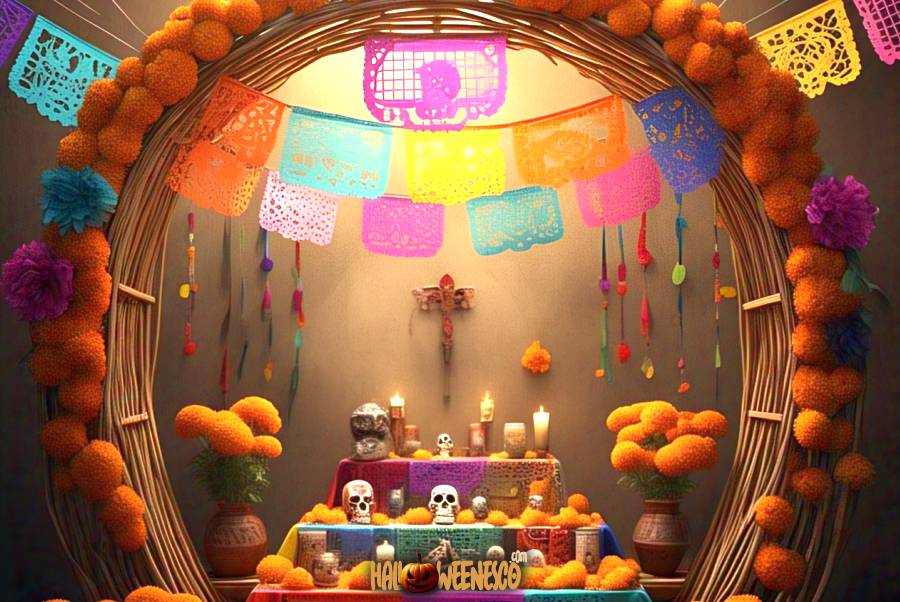 IMAGEN - halloweenesco - V2 - Arco de cempasúchil - arco de dia de muertos - Arco de cempasúchil tradicional con estructura de carrizo y madera - 05