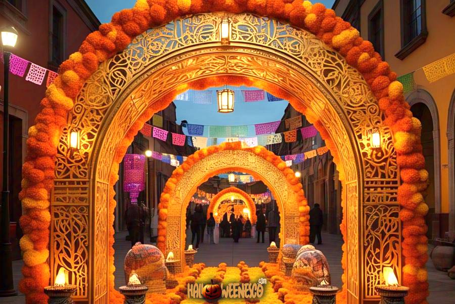 IMAGEN - halloweenesco - V2 - Arco de cempasúchil - arco de dia de muertos - Arco de día de muertos con iluminación - 05
