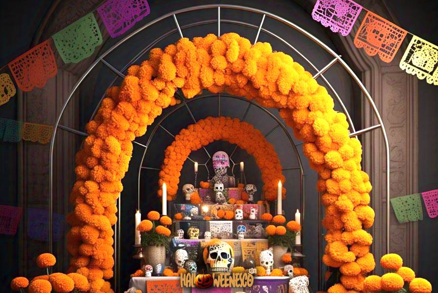 IMAGEN - halloweenesco - V2 - Arco de cempasúchil - arco de dia de muertos - Arco de flores de cempasúchil con estructura metalica - 05