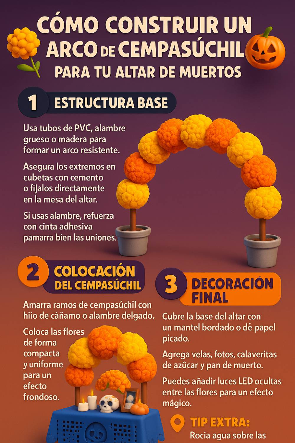 Arco de Cempasúchil 🏵️🌼🔥 ¡Su Importancia en el Altar de Muertos! 48 IMAGEN - halloweenesco - V2 - Arco de cempasúchil - arco de dia de muertos - Infografia - Cómo Hacer un Arco de Día de Muertos - 09