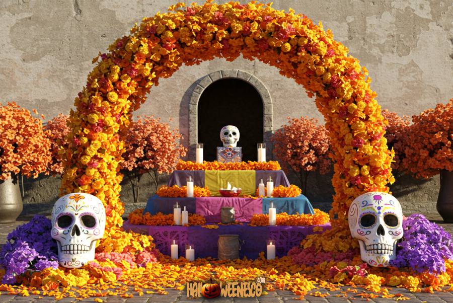 IMAGEN - halloweenesco - V2 - Arco de cempasúchil - arco de dia de muertos - arco de flores de papel para altar de muertos - 06