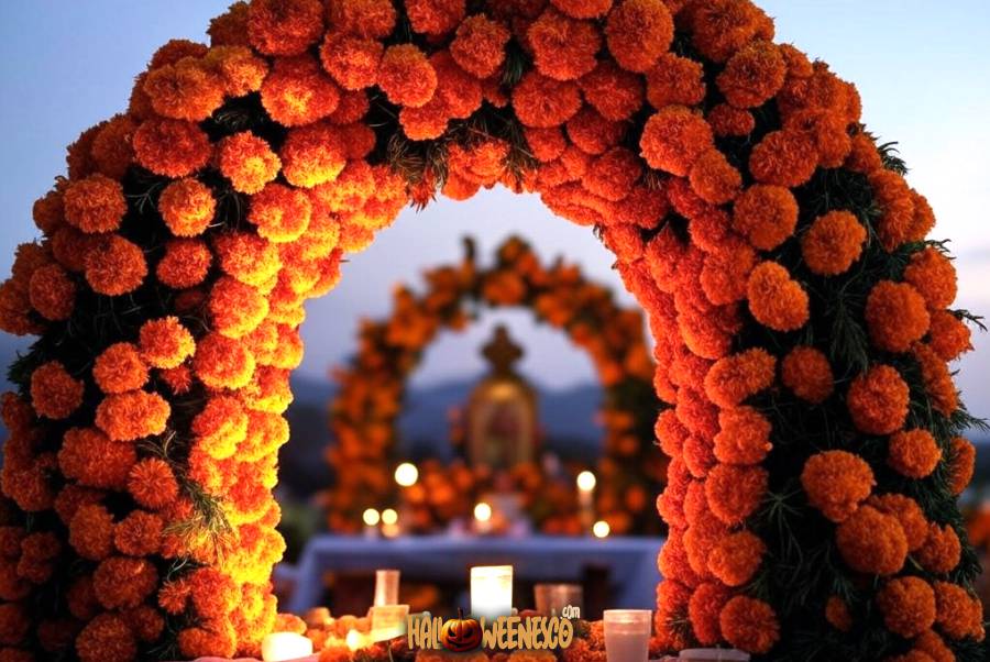 IMAGEN - halloweenesco - V2 - Arco de cempasúchil - arco de dia de muertos - arco de flores para altar de muertos - 05