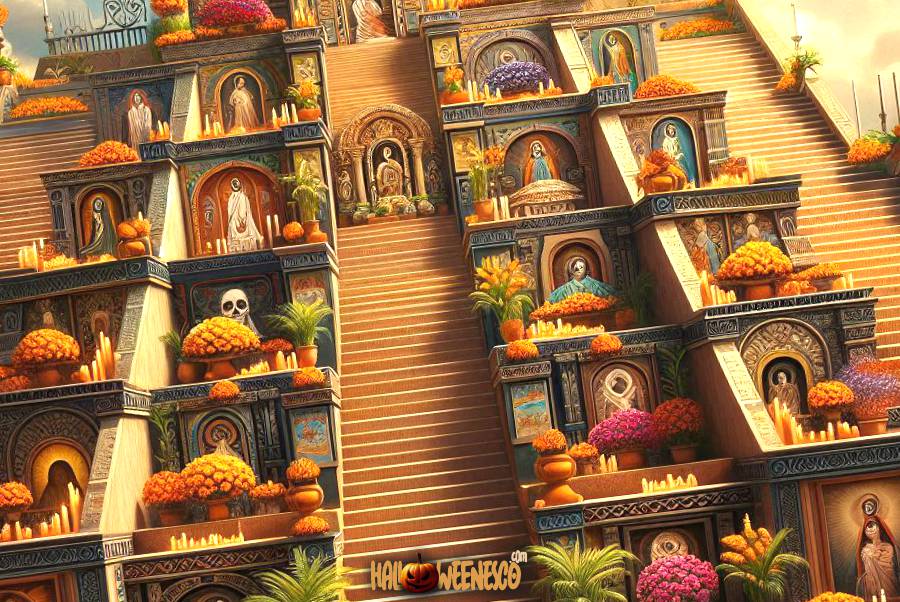 ¡Descubre el Misterio! 🔥💀 ¿Altar de Muertos de 7 Niveles y su Significado? 38 IMAGEN - halloweenesco - V2 - Niveles del Altar de Muertos - Qué significan los 7 pisos de altar de muertos - altar de 4 niveles - 05