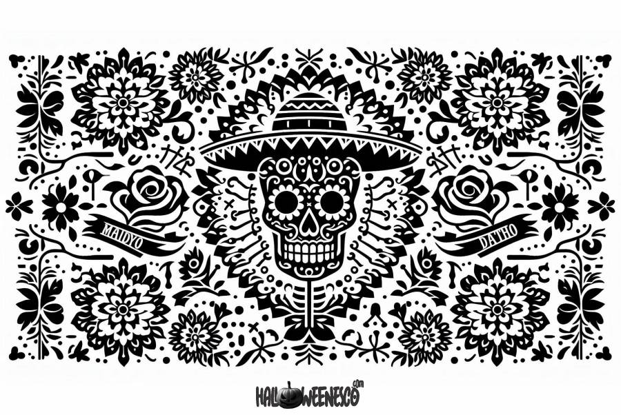 El Arte y el Misterio del Papel Picado de Día de Muertos 🌟 🎉 ¡Conoce Cada Detalle! 57 IMAGEN - halloweenesco - V2 - Papel Picado de Dia de Muertos - como hacer papel picado para dia de muertos - Plantilla - 05
