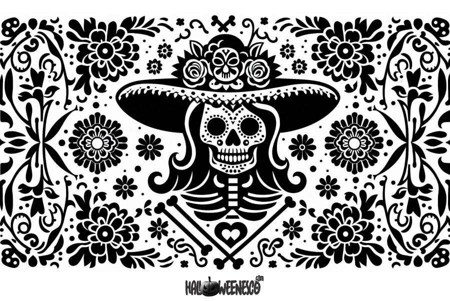 El Arte y el Misterio del Papel Picado de Día de Muertos 🌟 🎉 ¡Conoce Cada Detalle! 56 IMAGEN - halloweenesco - V2 - Papel Picado de Dia de Muertos - como hacer papel picado para dia de muertos - Plantilla - 06