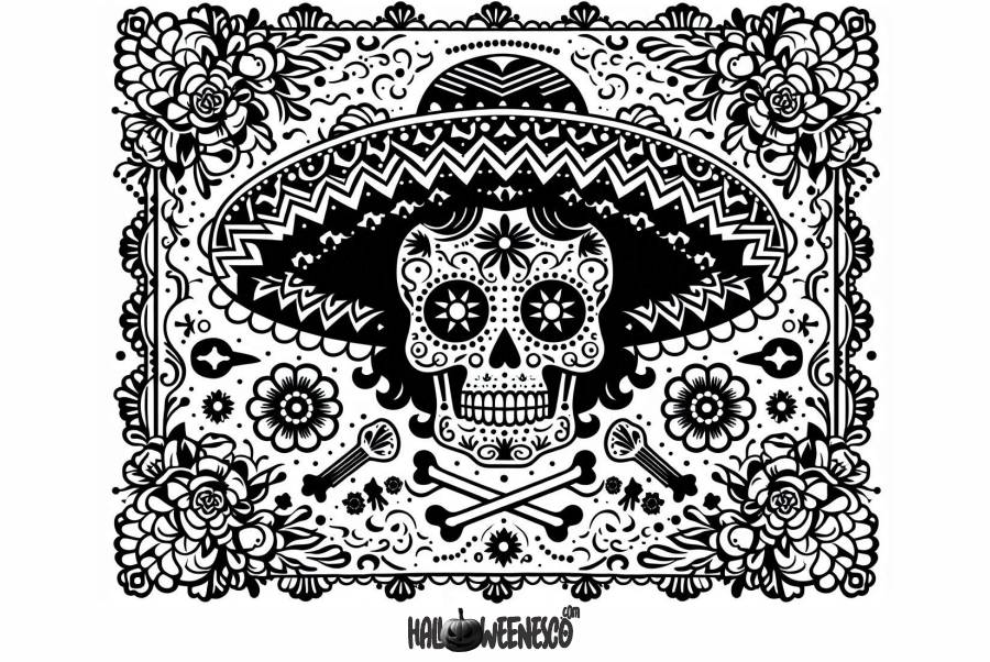 El Arte y el Misterio del Papel Picado de Día de Muertos 🌟 🎉 ¡Conoce Cada Detalle! 55 IMAGEN - halloweenesco - V2 - Papel Picado de Dia de Muertos - como hacer papel picado para dia de muertos - Plantilla - 07
